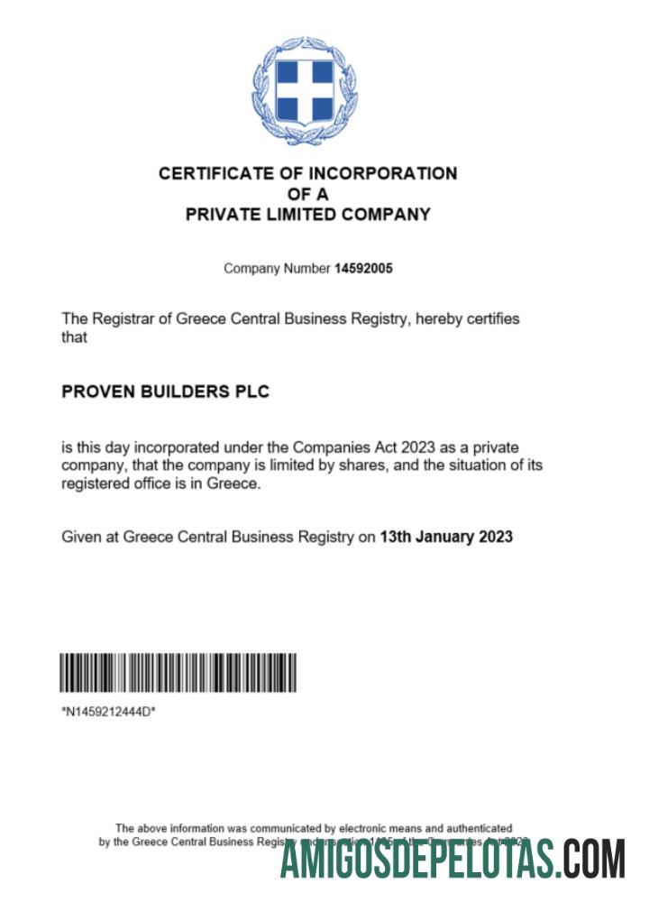 Certificado de registro da Grécia para impressão, modelo Word e PDF